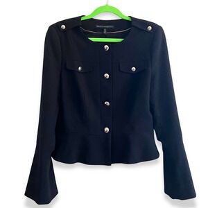 White House Black Market Cropped Military Bell Sleeve Peplum Blazer Black 10
